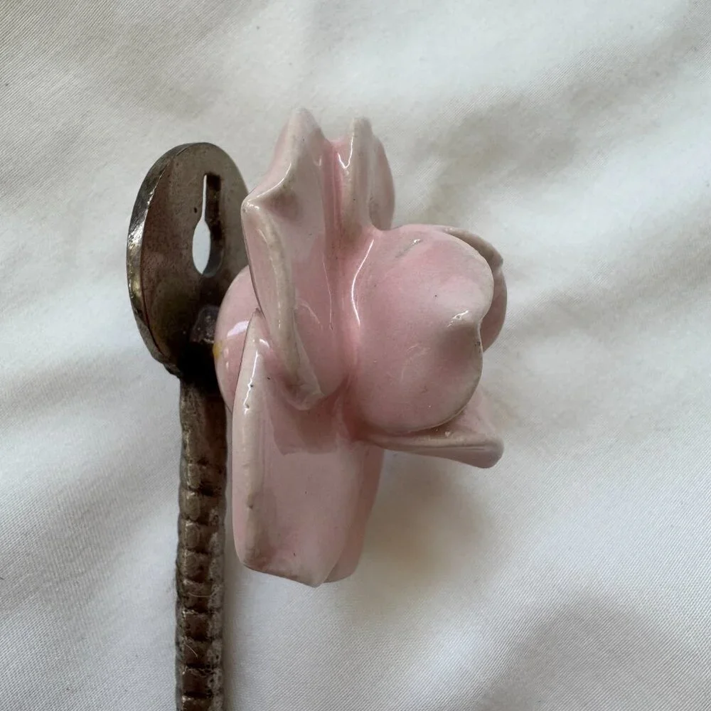 EUC, Anthropologie Floral Ceramic Wall Hook, Light Dusty Pink / Silver, One Size